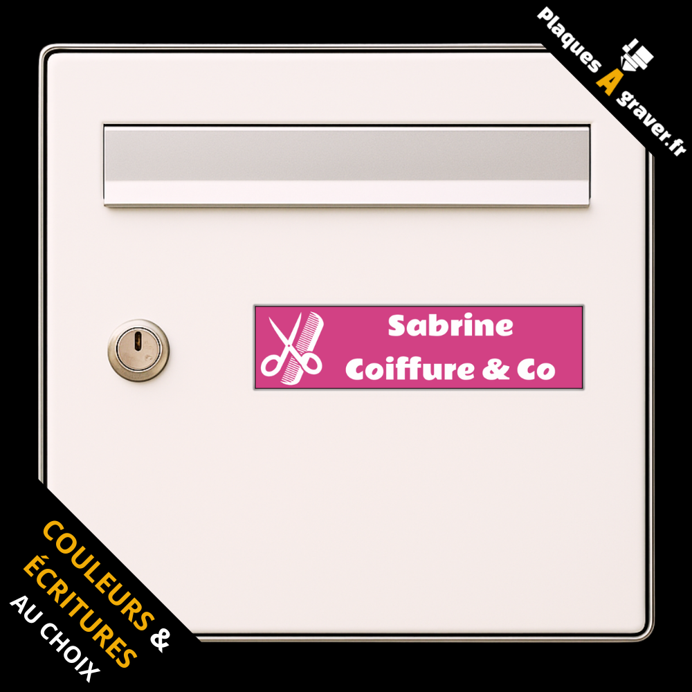 Plaque de boîte aux lettres personnalisée avec logo salon de coiffure peigne et ciseaux – gravure au laser Plaques à Graver
