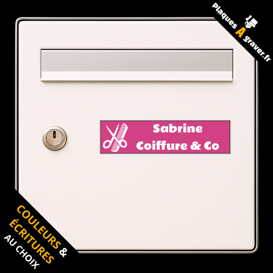 Plaque de boîte aux lettres personnalisée avec logo salon de coiffure peigne et ciseaux – gravure au laser Plaques à Graver