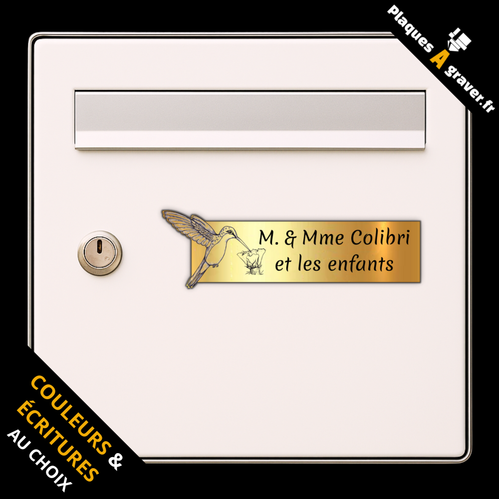 Plaque de boîte aux lettres personnalisée avec logo colibri et fleur – gravure au laser Plaques à Graver