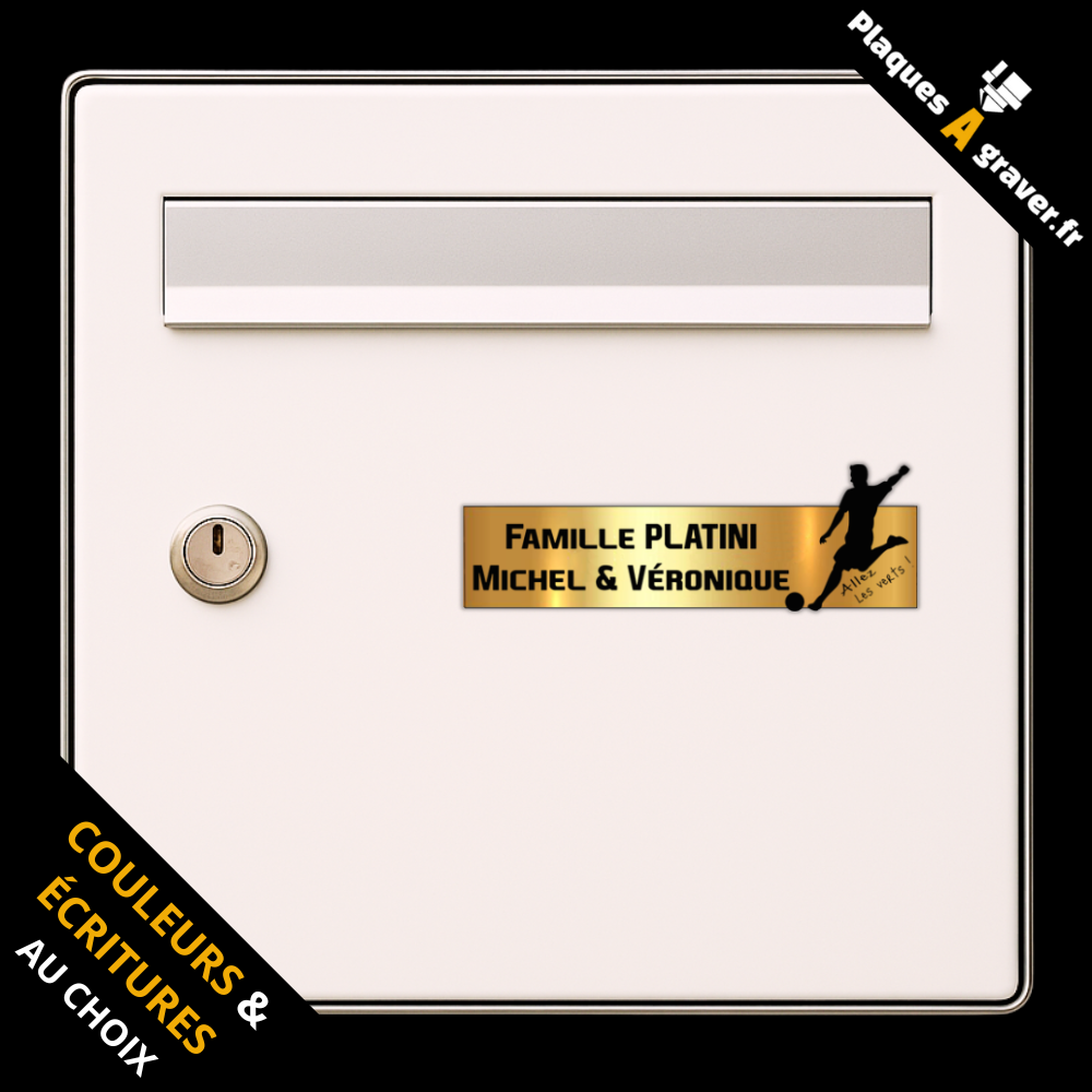 Plaque de boîte aux lettres personnalisée avec footballeur et slogan Allez les Verts – gravure au laser Plaques à Graver