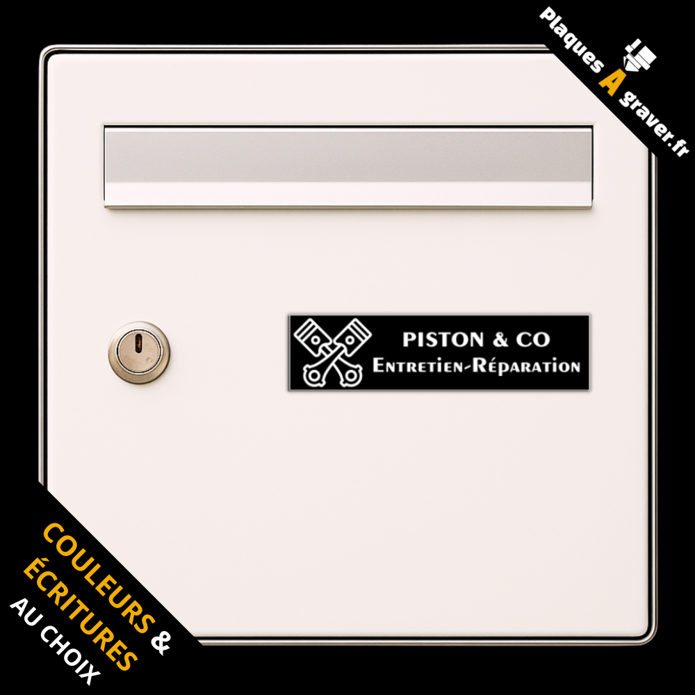 Plaque de boîte aux lettres personnalisée avec logo garagiste pistons – gravure au laser Plaques à Graver