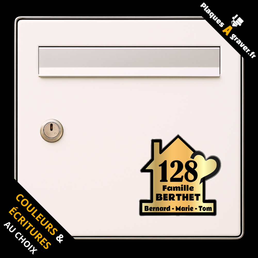 Plaque de boîte aux lettres carrée découpée en forme de maison personnalisée avec numéro et nom – gravure au laser Plaques à Graver