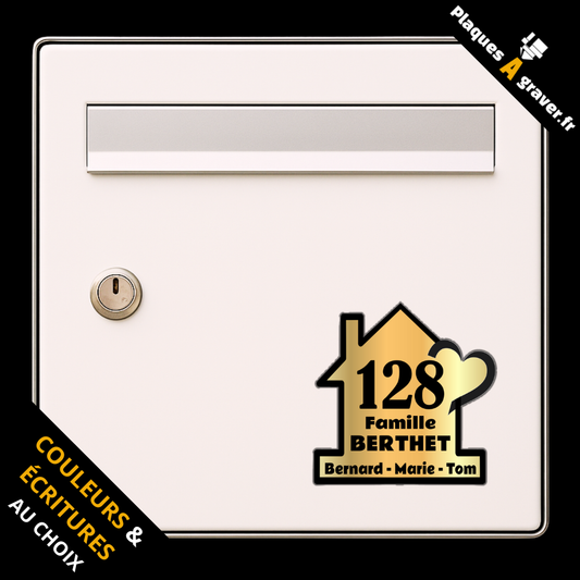 Plaque de boîte aux lettres carrée découpée en forme de maison personnalisée avec numéro et nom – gravure au laser Plaques à Graver