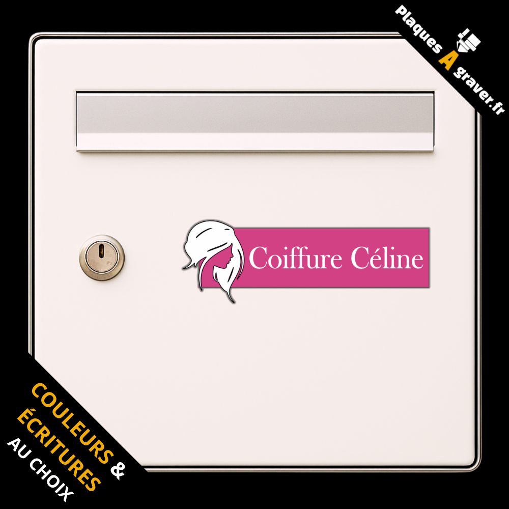 Plaque de boîte aux lettres personnalisée avec tête de femme cheveux en valeur – gravure au laser Plaques à Graver