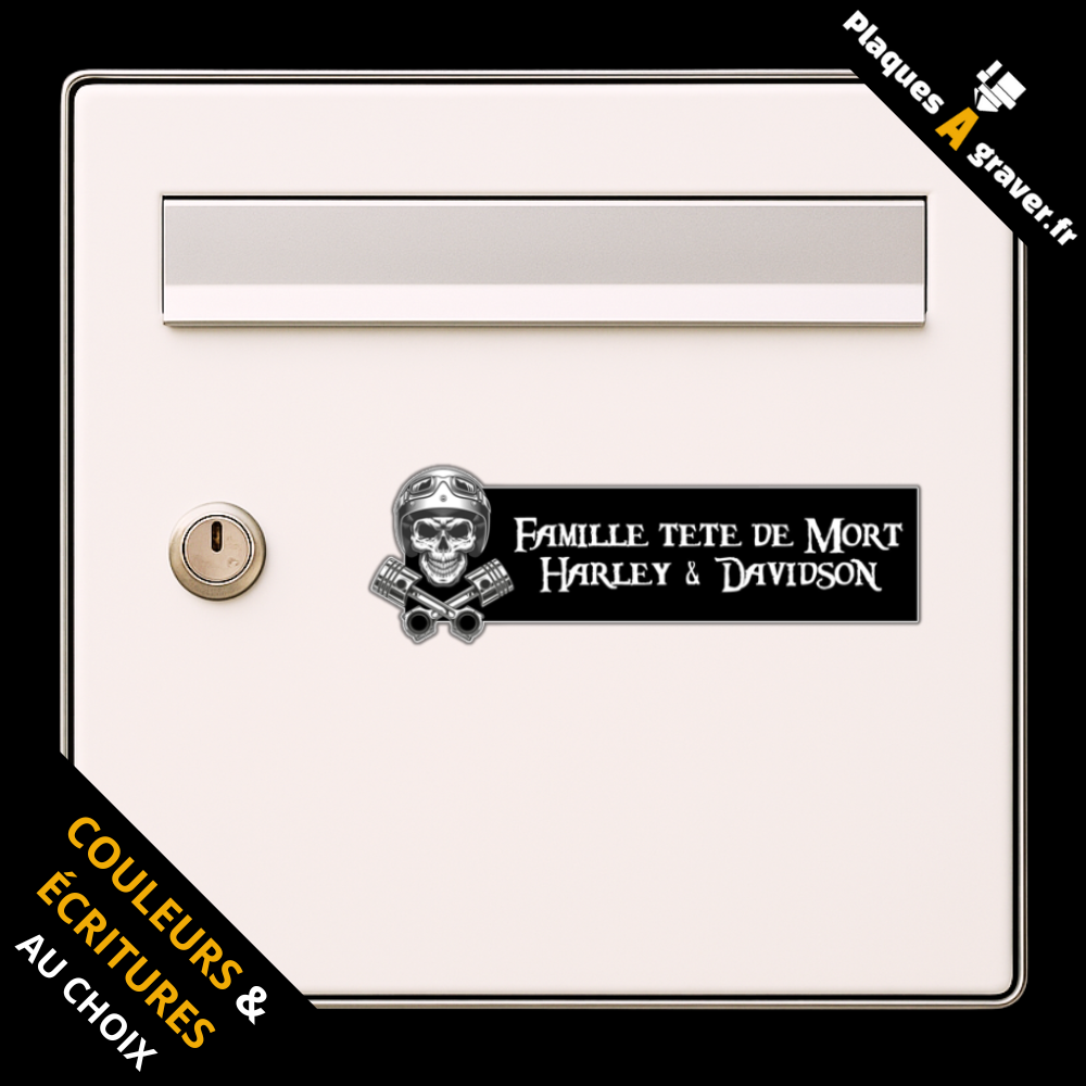 Plaque de boîte aux lettres personnalisée avec logo tête de mort et pistons style Harley-Davidson – gravure au laser Plaques à Graver