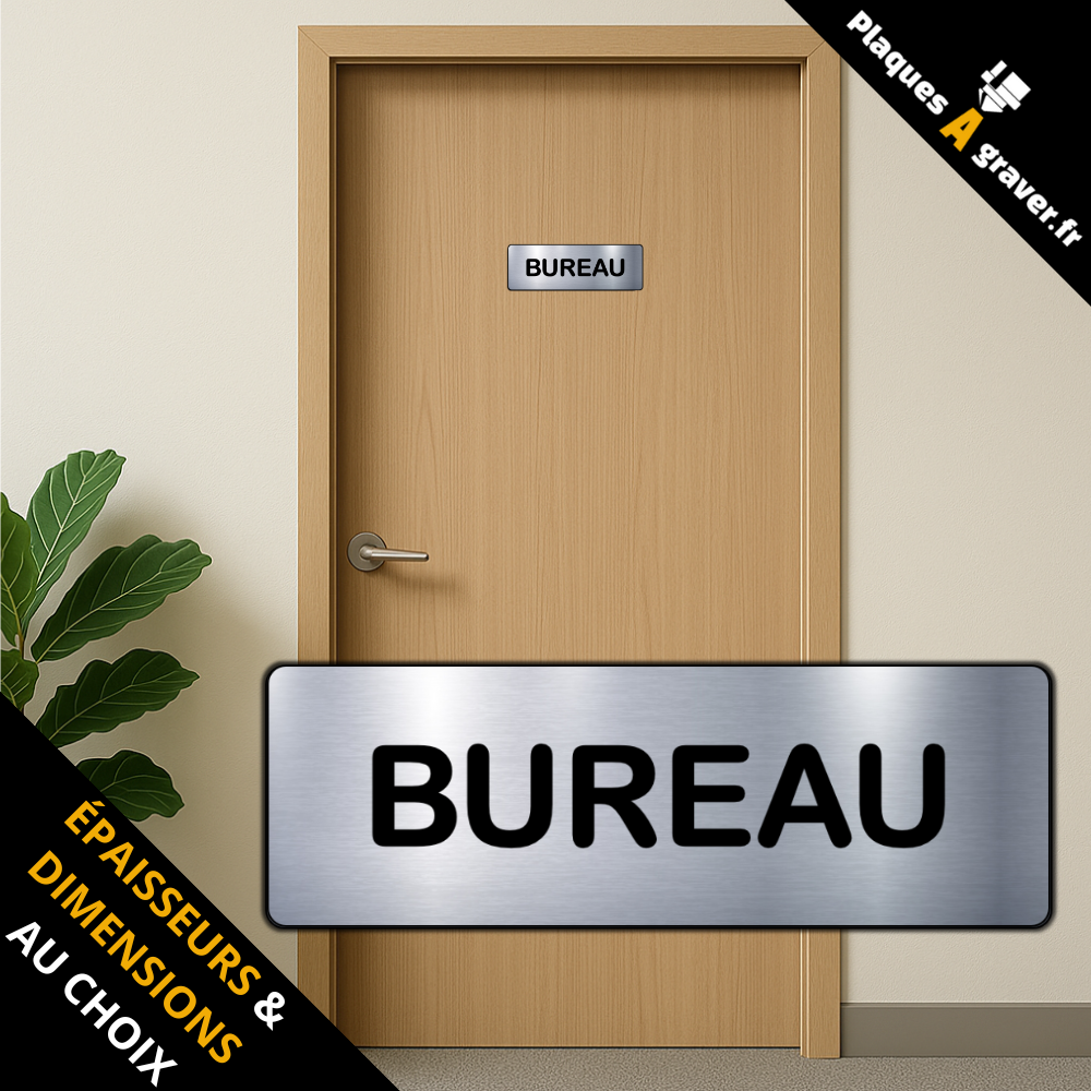 plaque Bureau en PVC adhésive Plaques à Graver installée sur une porte professionnelle