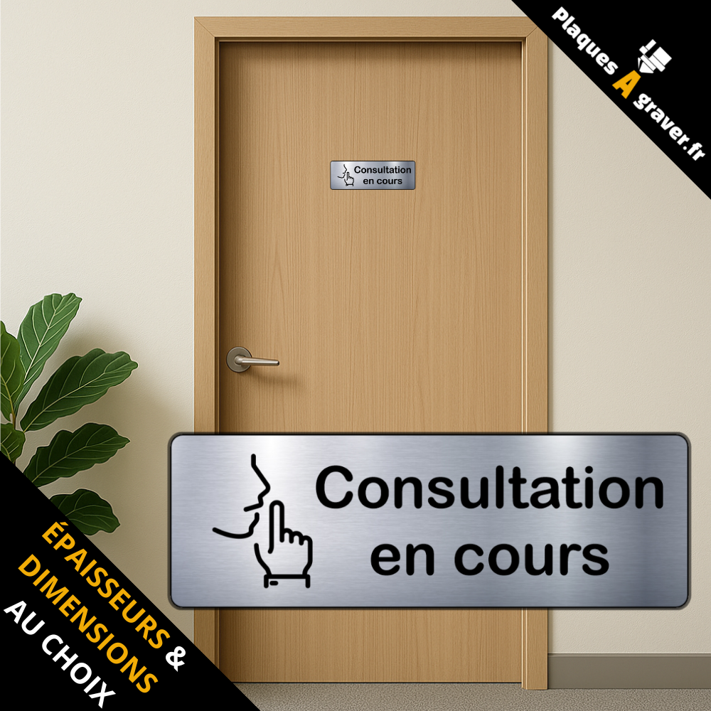 plaque Consultation en cours en PVC adhésive Plaques à Graver installée sur une porte professionnelle