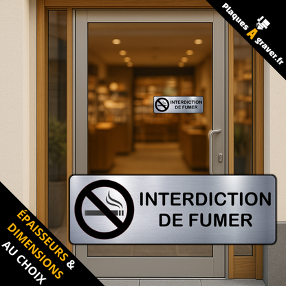 plaque Interdiction de fumer en PVC adhésive Plaques à Graver installée sur une porte de magasin