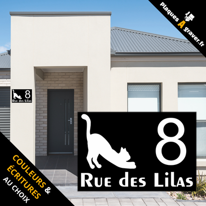 Plaque numéro de maison et rue personnalisable avec logo chat – gravure au laser Plaques à Graver