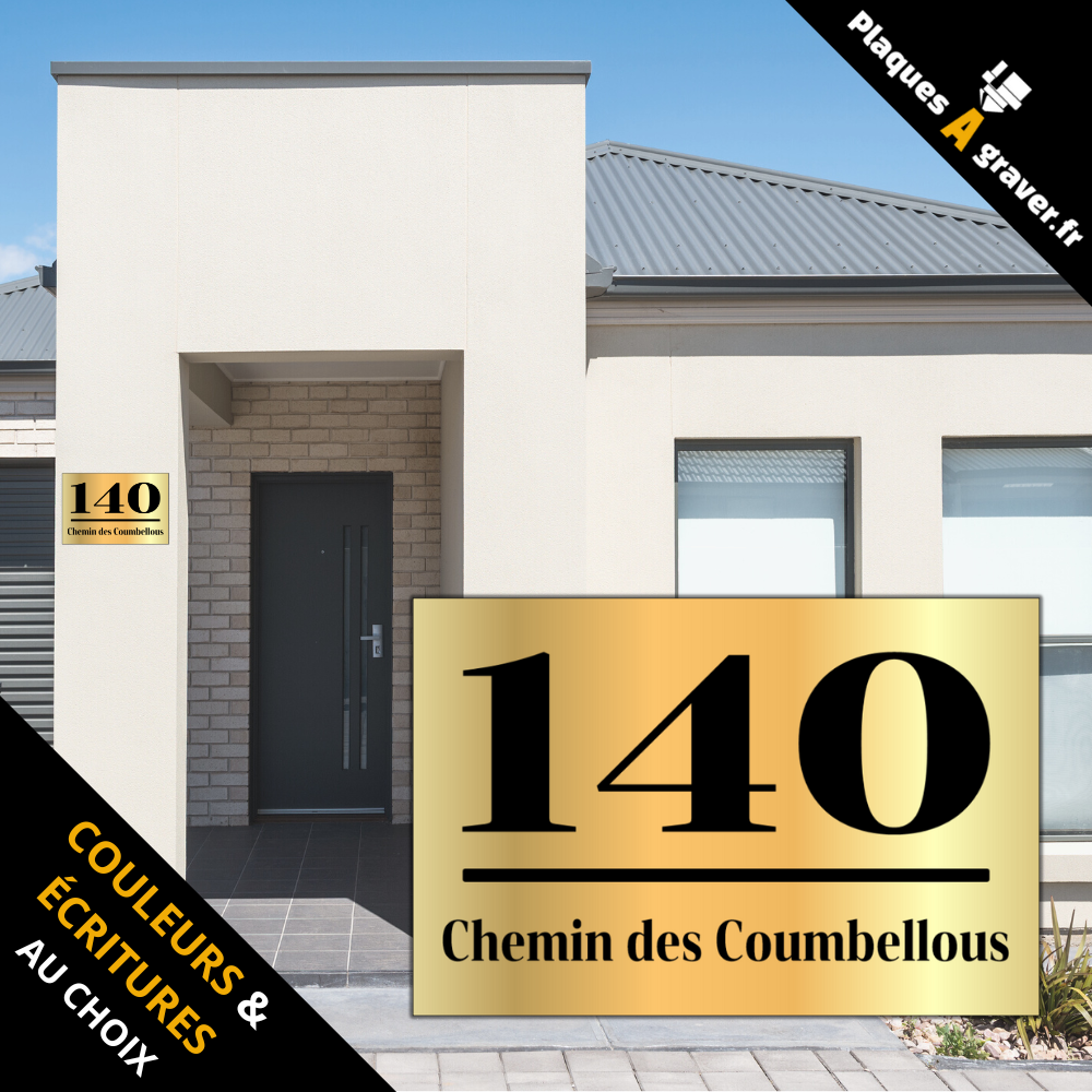 Plaque numéro de maison personnalisable modèle Chicago avec numéro et texte – gravure au laser Plaques à Graver