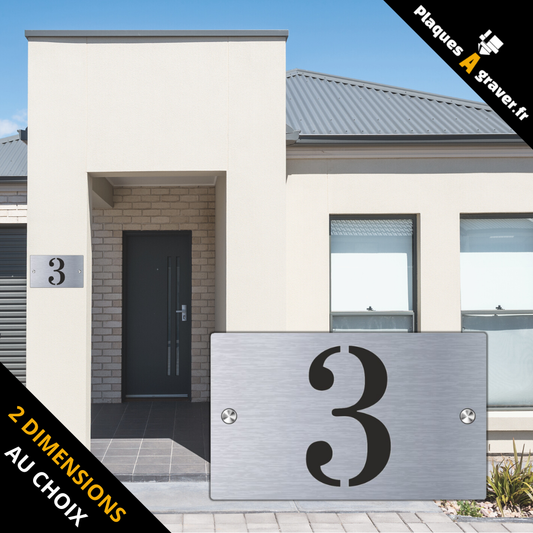 Plaque numéro de maison Premium S1 Mini acier sur fond noir à fixer avec entretoises – découpe du numéro effet 3D – fabrication Plaques à Graver