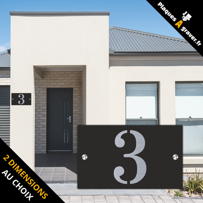 Plaque numéro de maison Premium S1 Mini noir sur fond acier à fixer avec entretoises – découpe du numéro effet 3D – fabrication Plaques à Graver