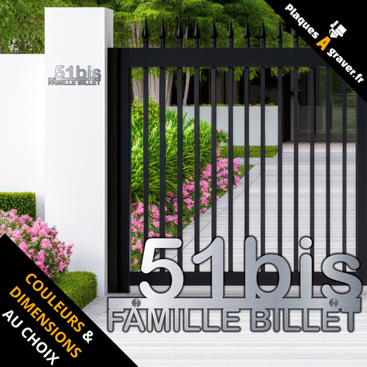 Plaque 2’Rue personnalisable avec numéro de maison et nom de rue découpés – couleurs, dimensions et fixations au choix – fabrication Plaques à Graver