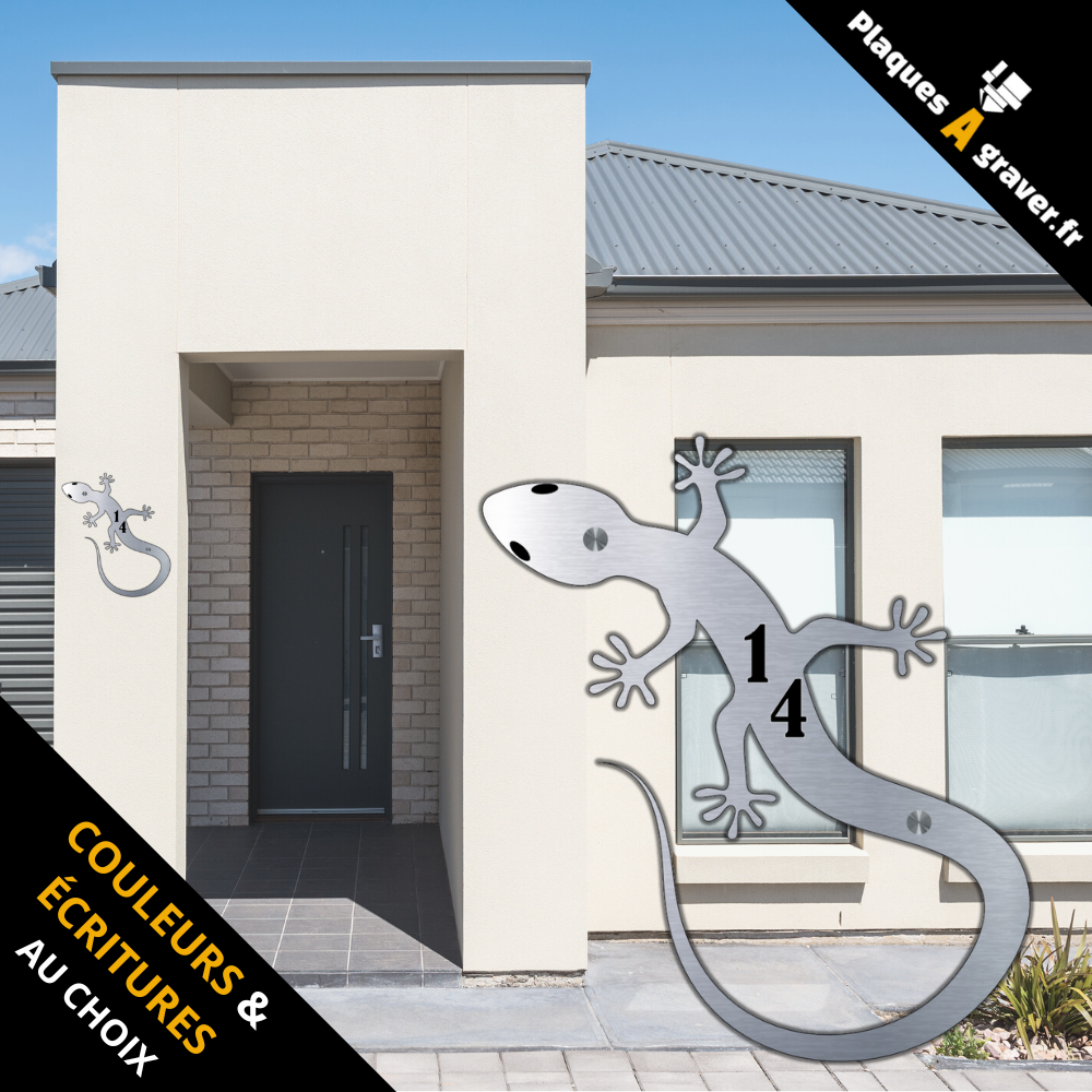 Plaque numéro de maison avec découpe de salamandre personnalisée – gravure au laser Plaques à Graver