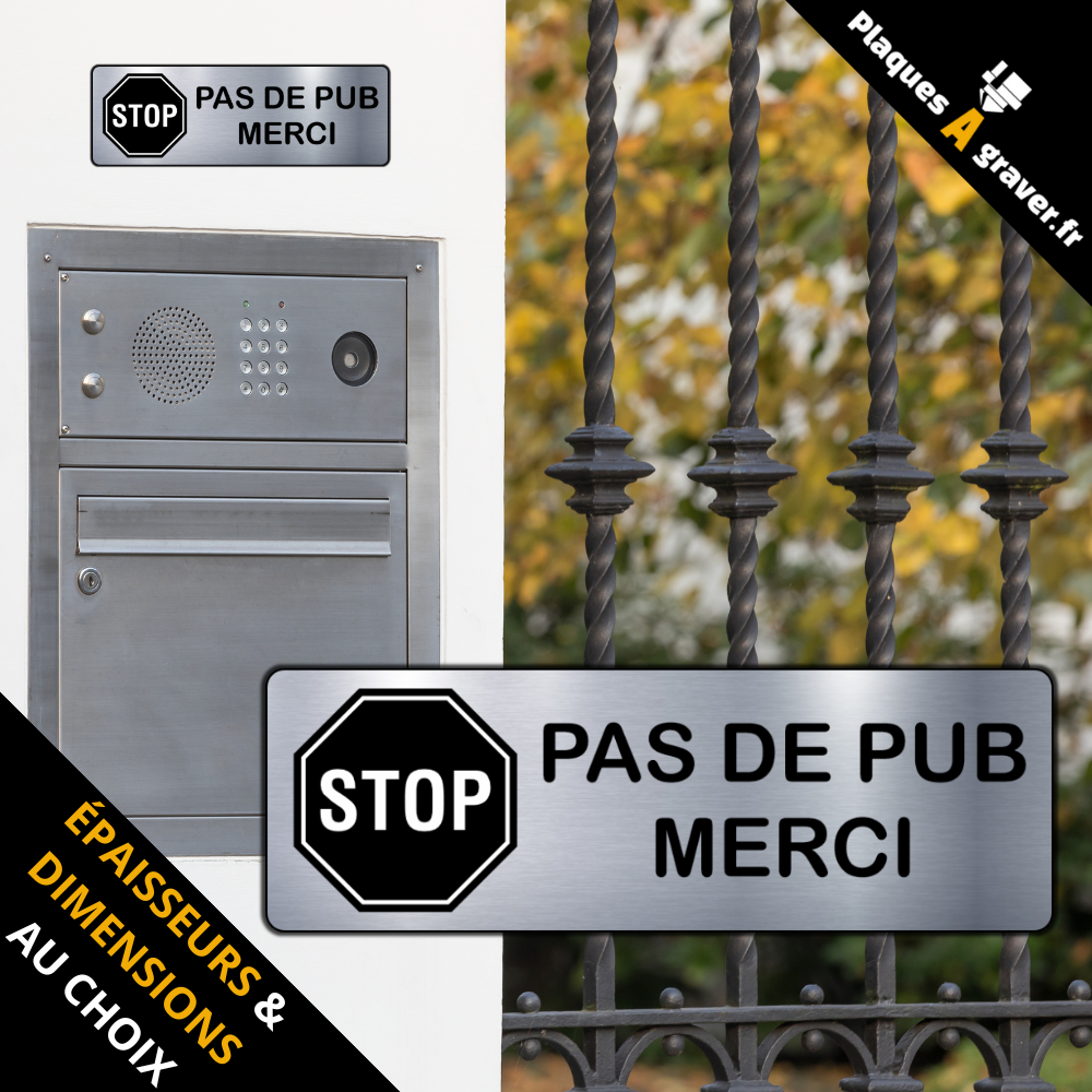 plaque Pas de pub merci en PVC adhésive Plaques à Graver installée sur une boîte aux lettres