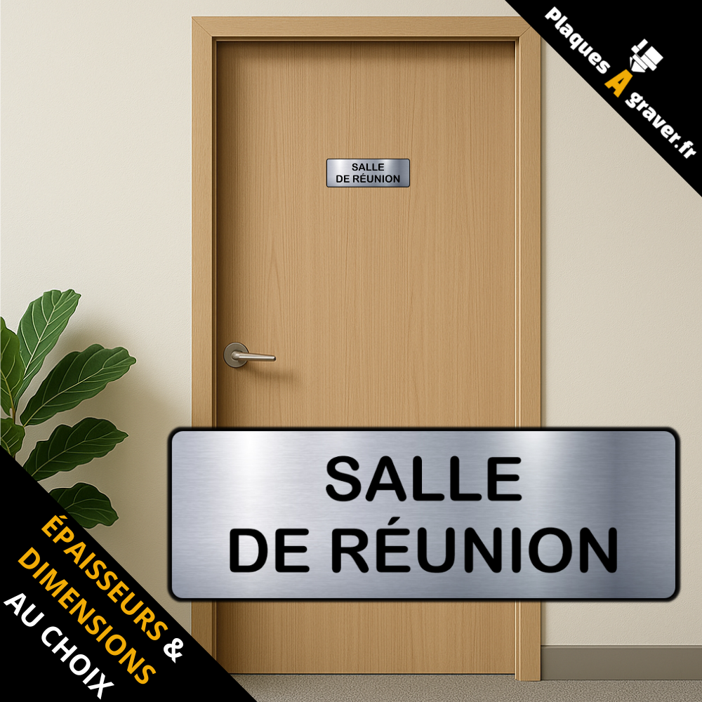 plaque Salle de réunion en PVC adhésive Plaques à Graver installée sur une porte professionnelle