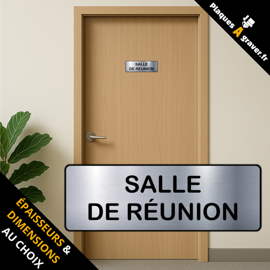 plaque Salle de réunion en PVC adhésive Plaques à Graver installée sur une porte professionnelle