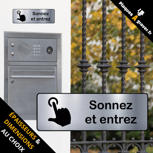 plaque Sonnez et entrez en PVC adhésive Plaques à Graver installée sur une porte professionnelle