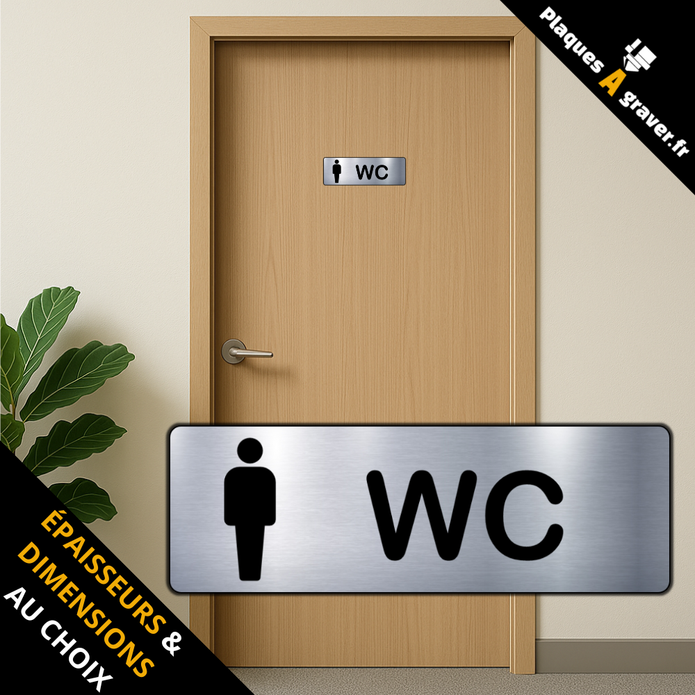 plaque wc homme en PVC adhésive Plaques à Graver installée sur une porte professionnelle