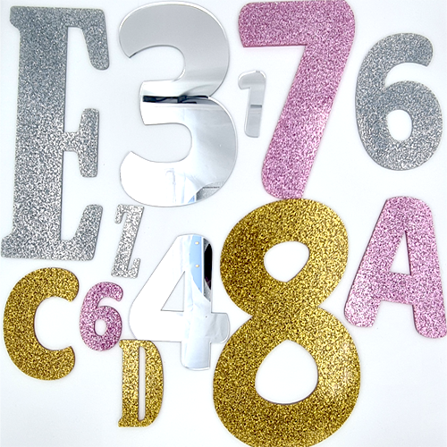 Pack 6 à 12 Lettres / Chiffres acrylique Glitter OR pailleté 3mm - PlaquesAgraver.fr